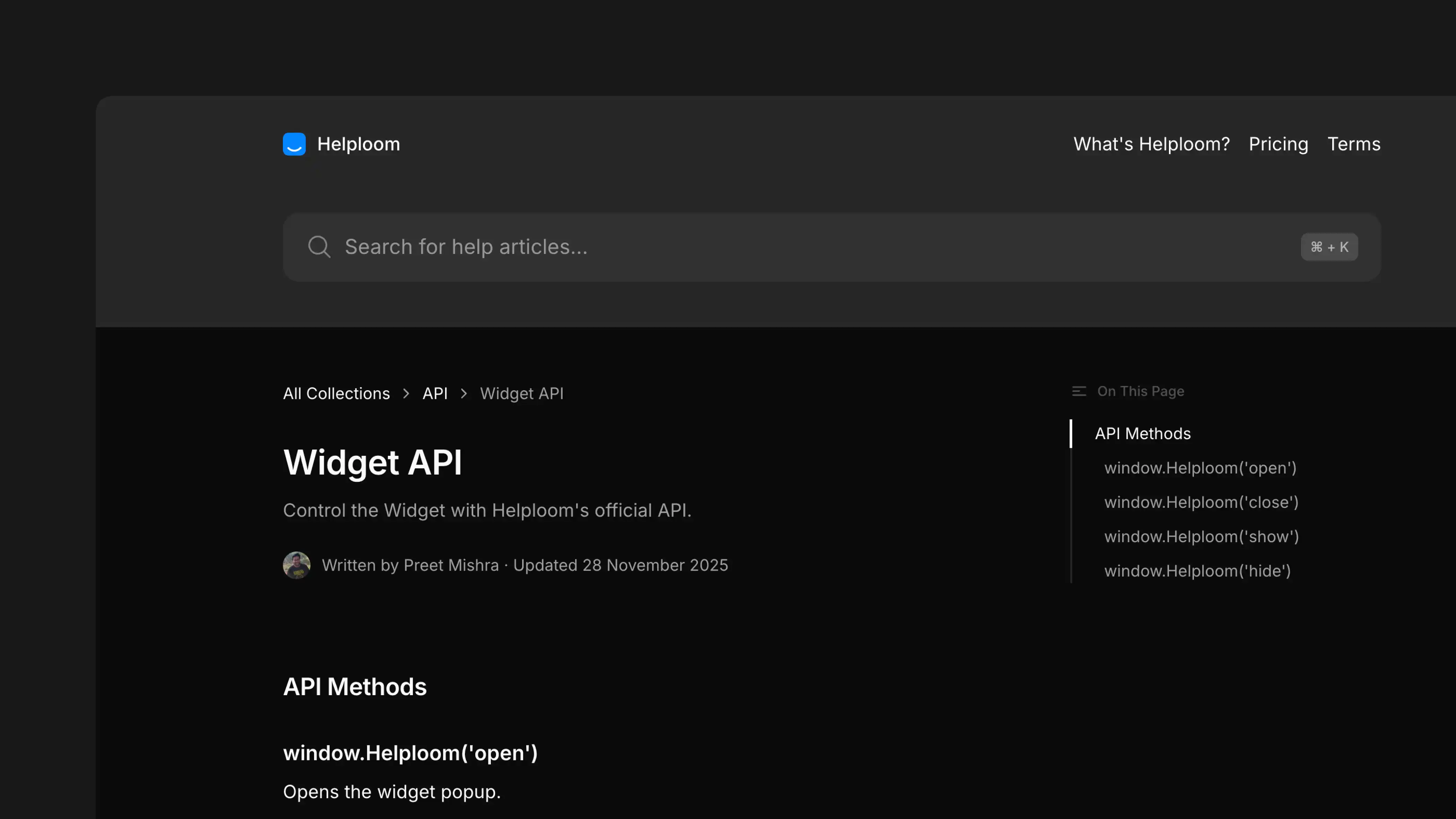 Help center (dark mode)